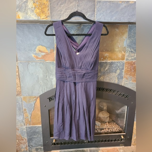 Ann Taylor Navy Blue Silk V Neck Mini Dress size 8 petite formal, wedding, party - Picture 1 of 14